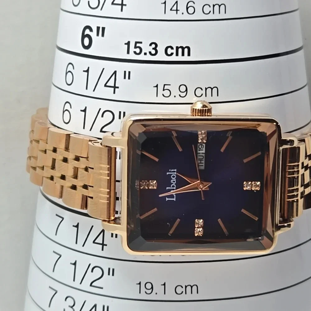 Womens Labaoli Day Date Blue Dial Rose Gold Stainless Steel Watch LA258M Dainty